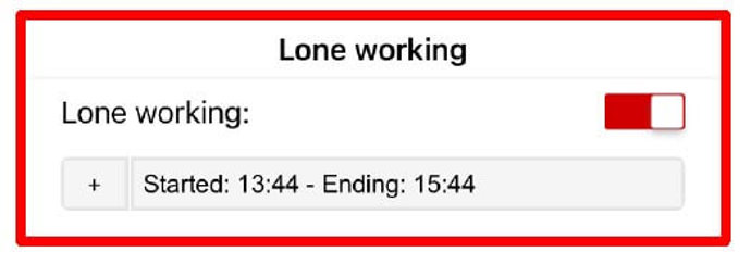 Screen grab from the GoodSAM app showing lone working times