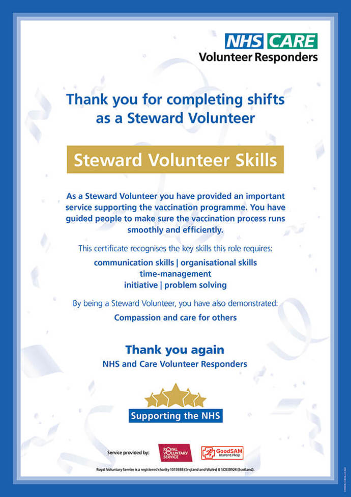 Image of Steward certificate 