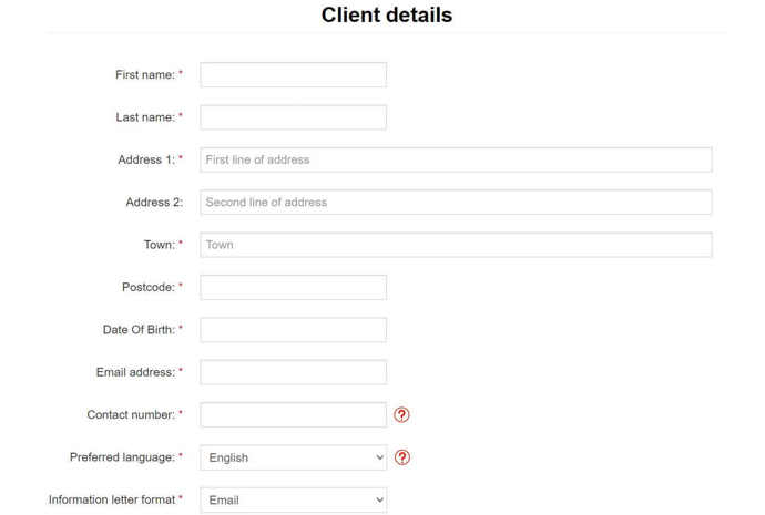 Screen grab from the GoodSAM app showing client details requirements for referral for someone who needs support  