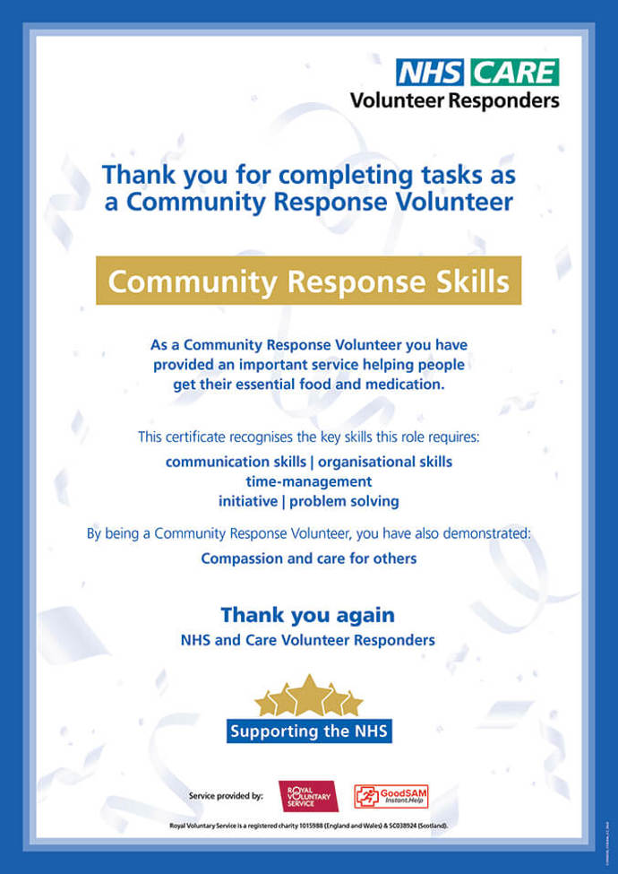 Image of Community Response certificate 