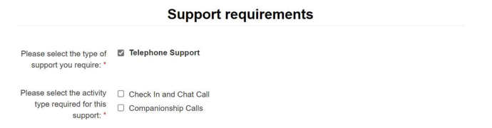 Screen grab from the GoodSAM app showing support requirements for referral for someone who needs support  