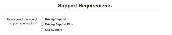 Screen grab from the GoodSAM app showing Support Requirements for Site Support 