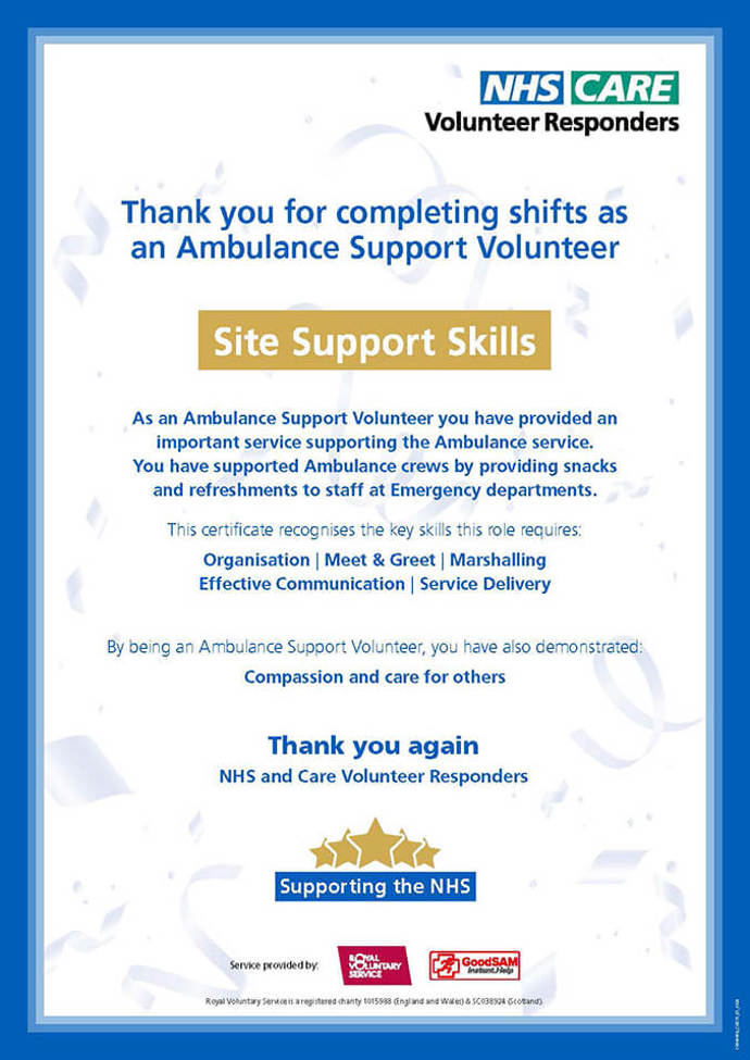 Ambulance Support Skills Certificate Tile