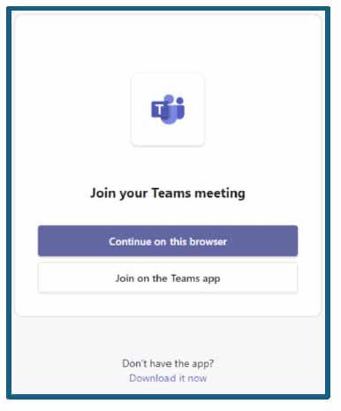 Screen grab from Microsoft Teams showing how to join 