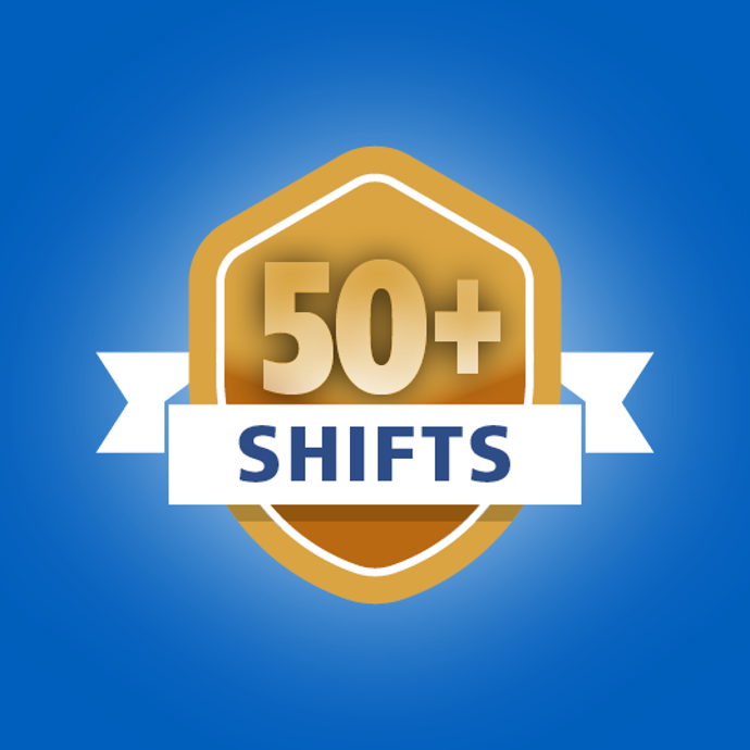 Image of 50 plus shifts badge