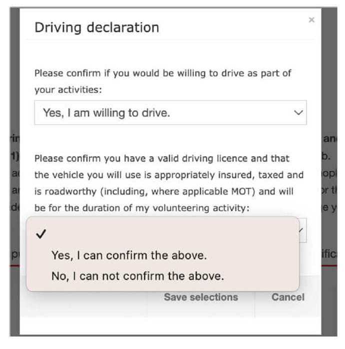 Driver declaration GoodSAM app screen grab 