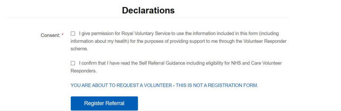 Screen grab from the GoodSAM app showing declarations when referring yourself 
