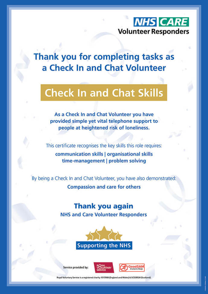 Image of Check In and Chat certificate 