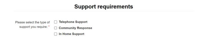 Screen grab from the GoodSAM app showing Support Requirements for someone who needs support  