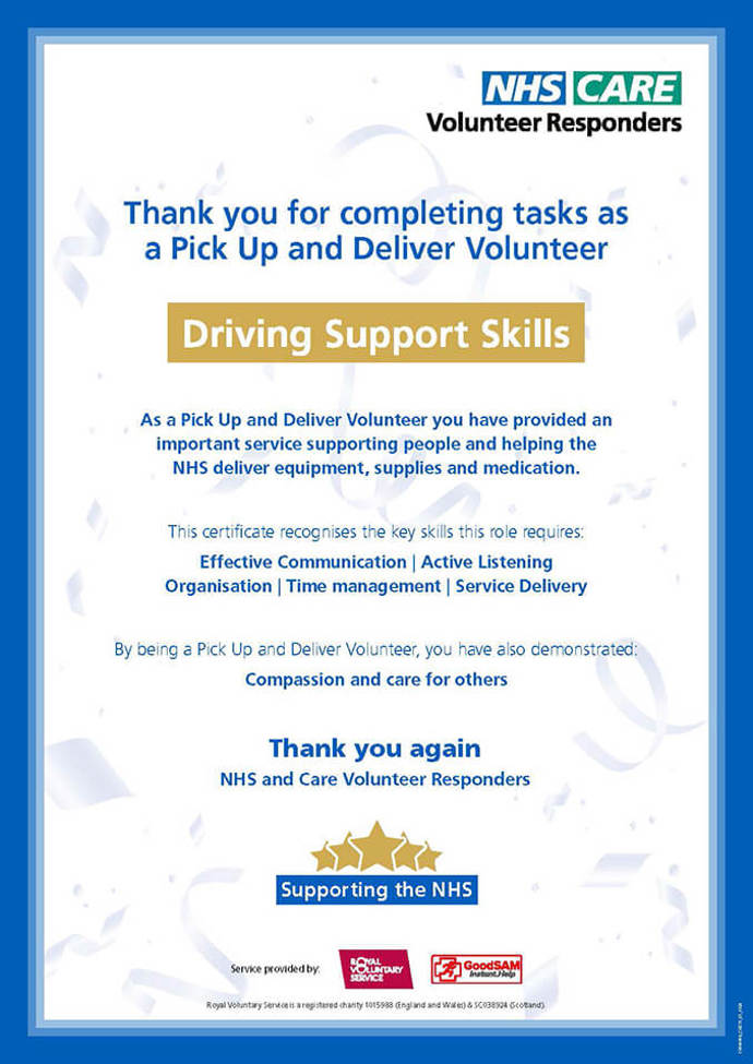 Pick Up And Deliver Skills Certificate Tile