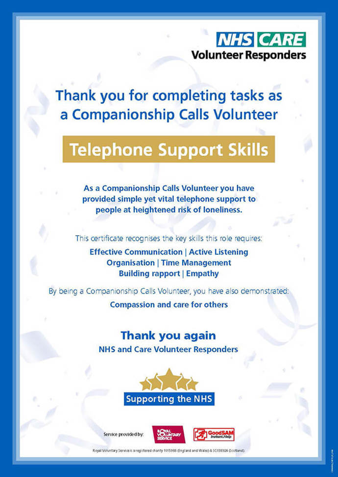 Companionship Calls Skills Certificate Tile
