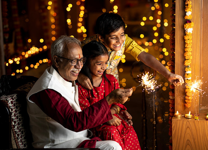 A family celebrating Diwali